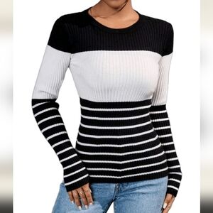 SHEIN Black & White Ribbed Knit Top
